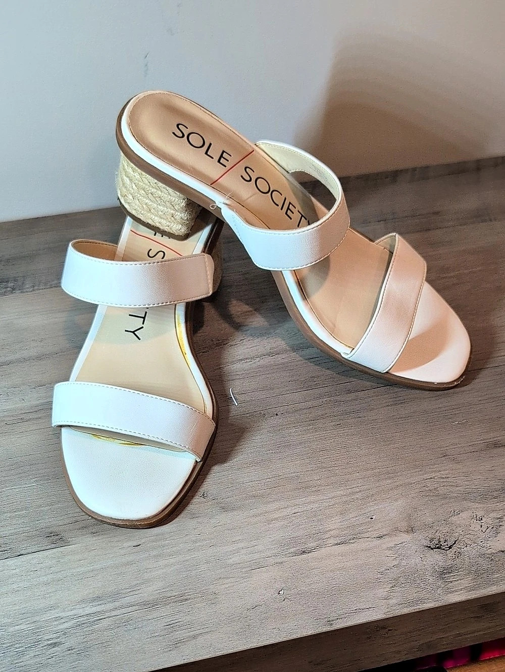 Sole Society Lunespa Strappy Woven Heels White & Brown US 7.5